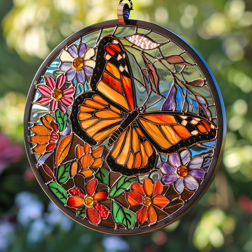 Floral Monarch XR2108003CL Stained Glass Suncatcher