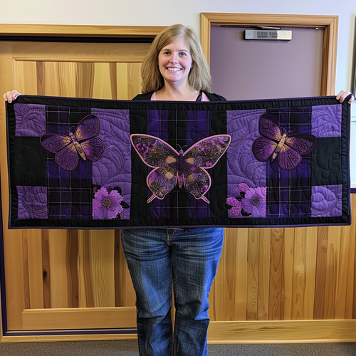 Flying Purple Butterflies XR1009041CL Quilted Table Runner