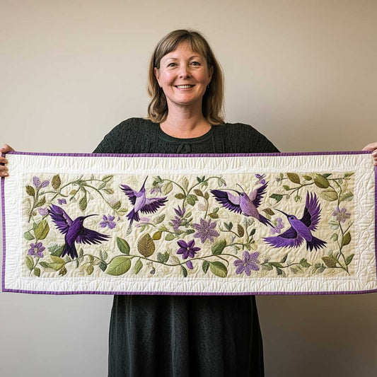 Flying Purple Hummingbird WP2608002CL Quilted Table Runner