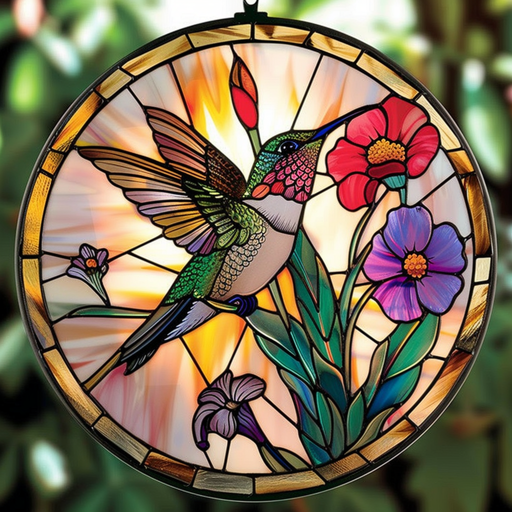 Gorgeous Hummingbird XR2108007CL Stained Glass Suncatcher