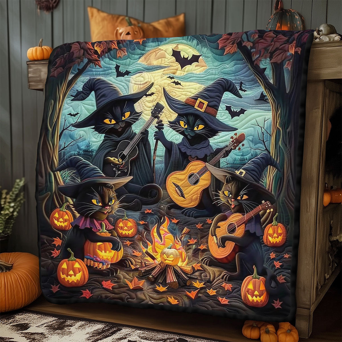 Black Cat And Halloween Melodies WO1408003CL Quilt