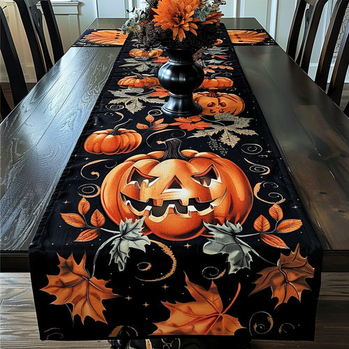 Halloween Pumpkins Smiling WM2808201CL Quilted Table Runner