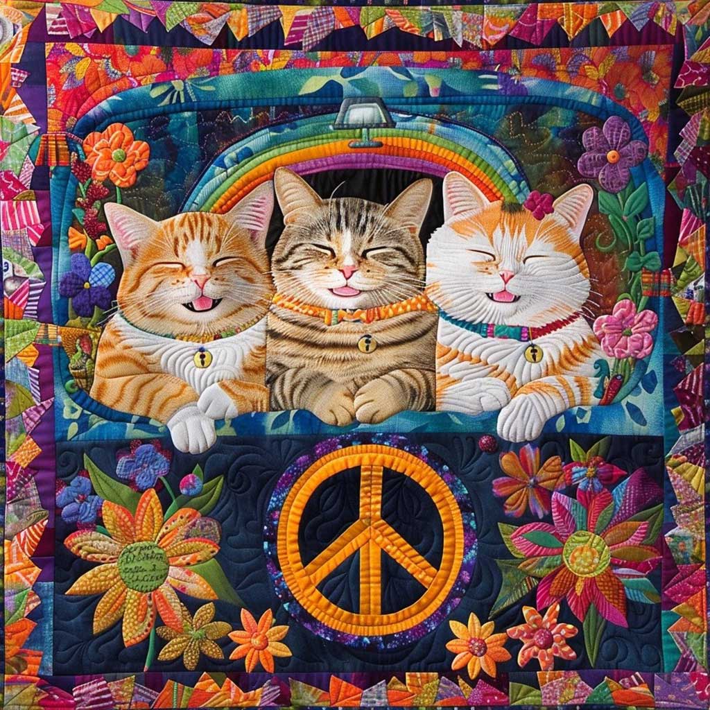 Happy Hippie Cat WM2808081CL Quilt