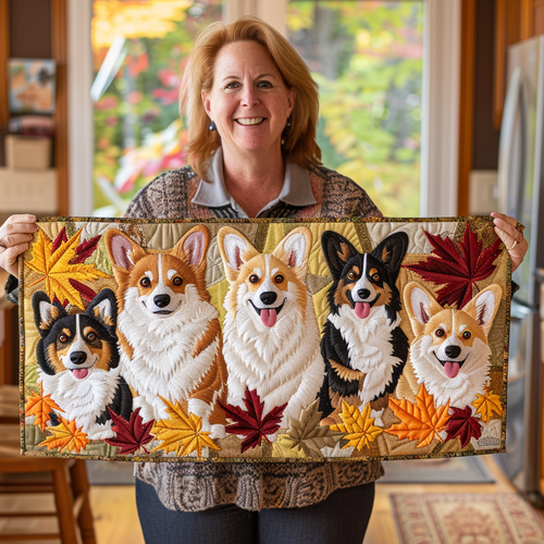 Happy Corgi Autumn XR0408001CL Quilted Table Runner