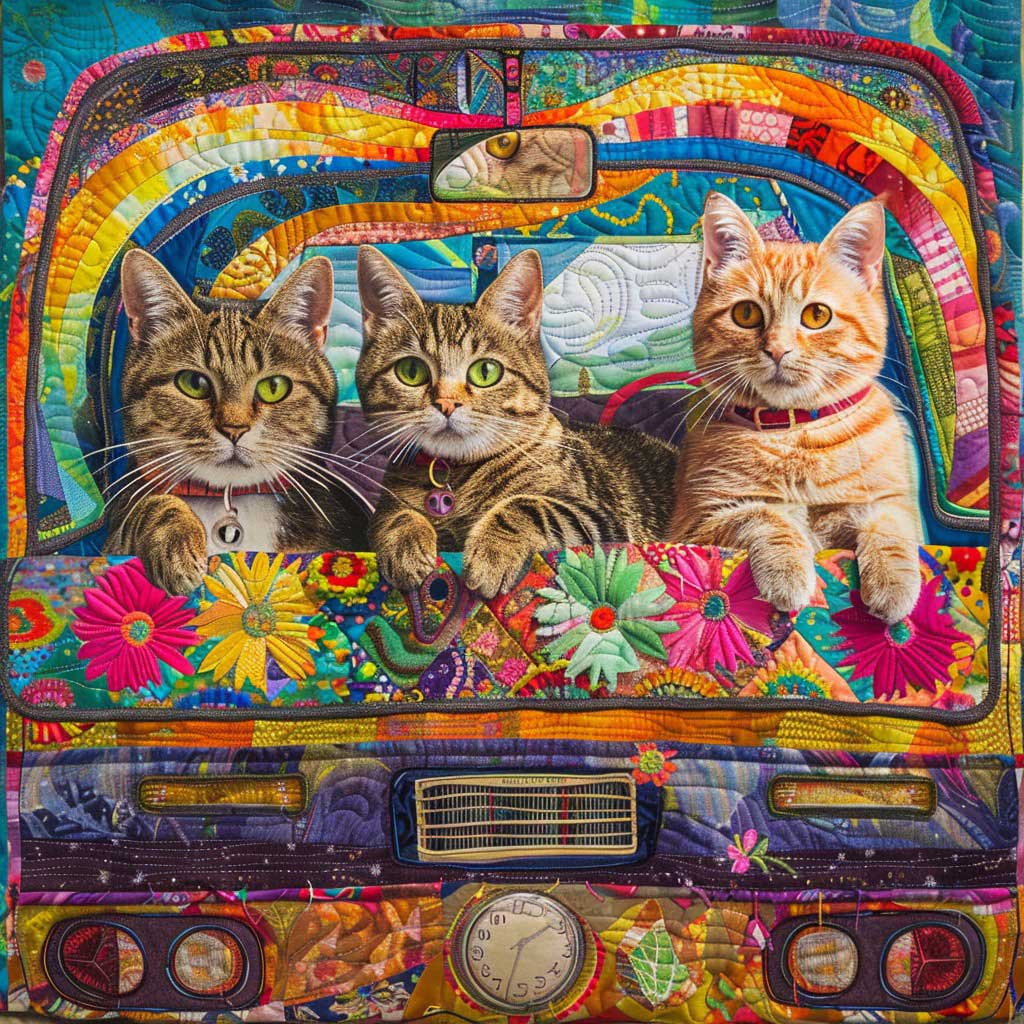 Hippie Camper Van Cats WM3008033CL Quilt