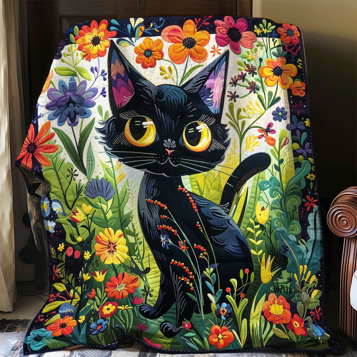 Black Cat And Floral WO2408020CL Quilt