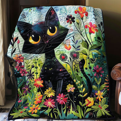 Black Cat And Flowers WO2408021CL Quilt