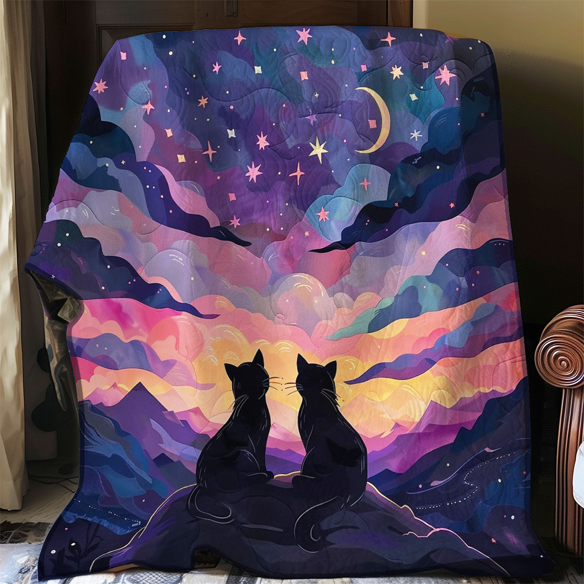 Black Cats And Night Sky WO2408007CL Quilt