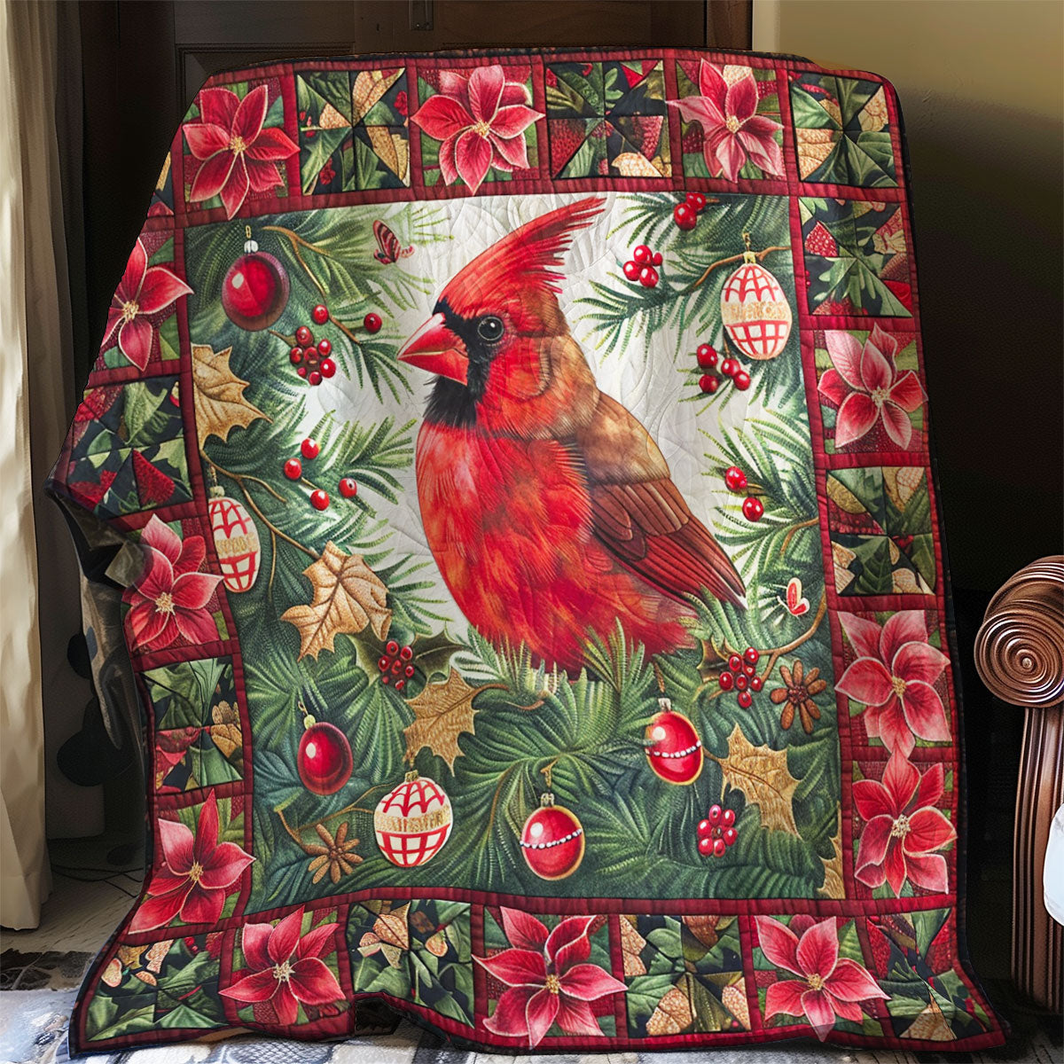 Cardinal With Flowers Blooming WO2008045CL Quilt