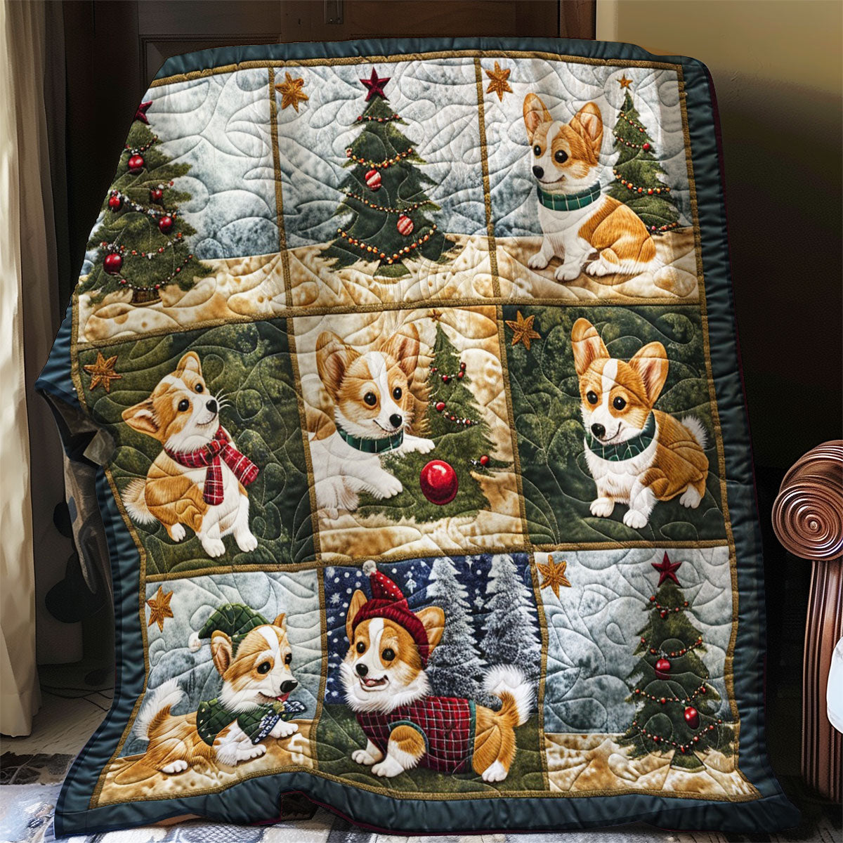 Corgi And Christmas Tree WO1908004CL Quilt
