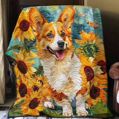 Corgi And Flied Sunflower WO2208046CL Quilt