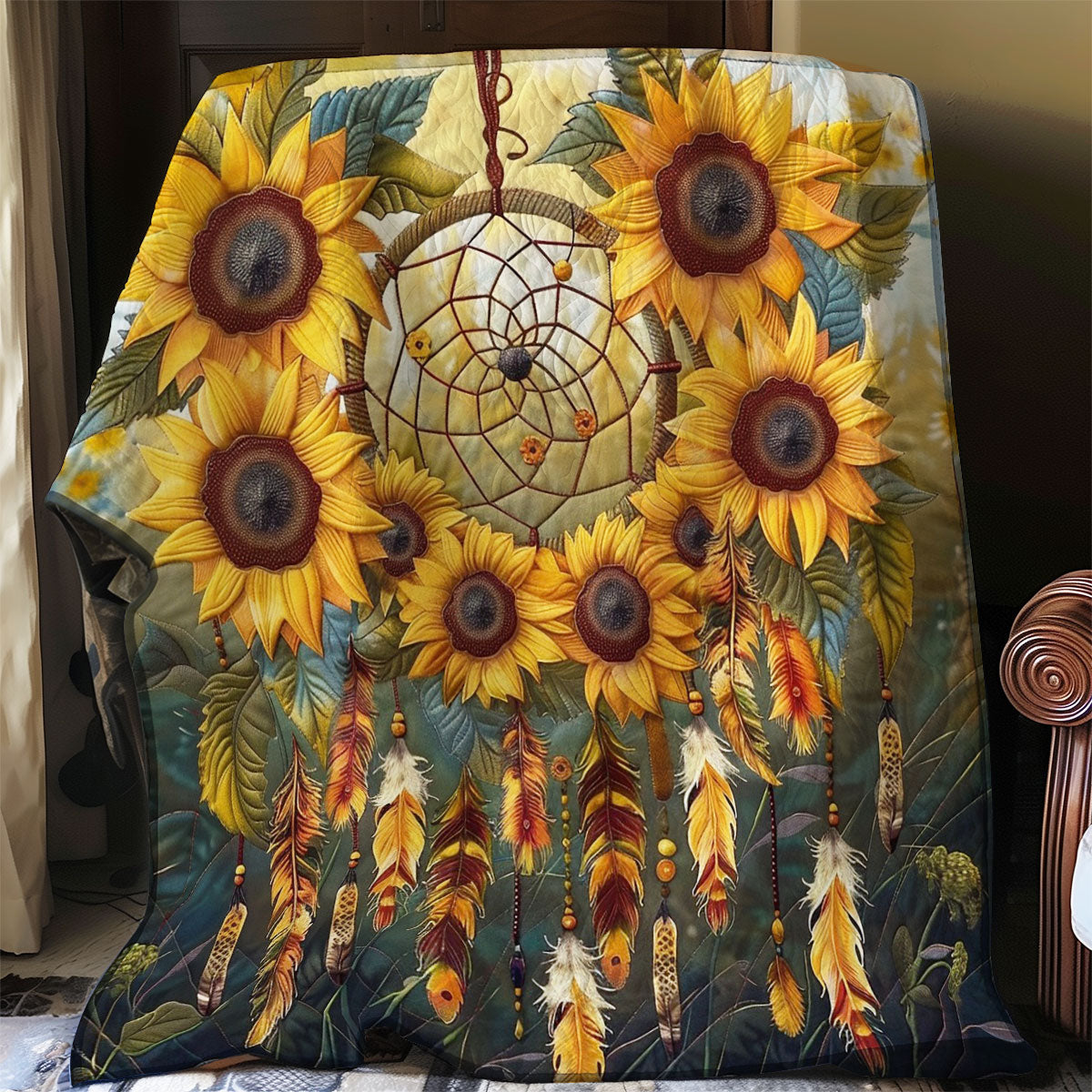 Dreamcatcher And Flowers WO2108037CL Quilt