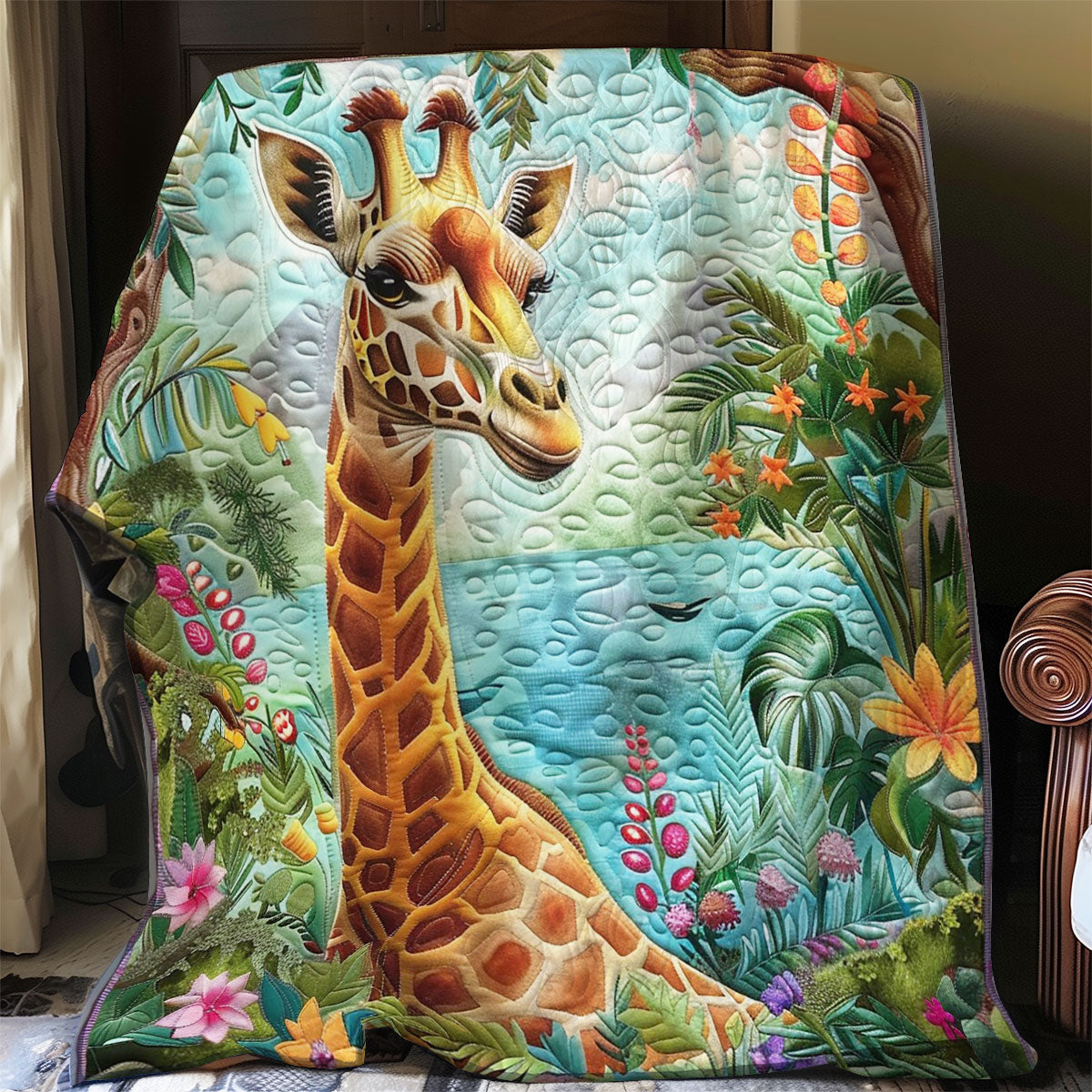 Giraffe And Nature's Blooms WO2308010CL Quilt