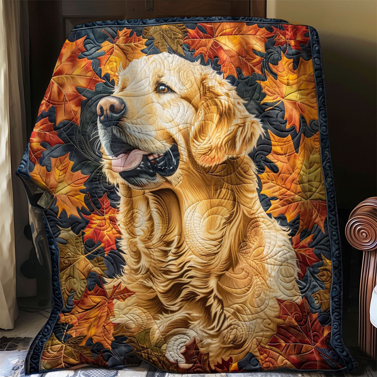 Golden Retriever Autumn Leaves WO1308008CL Quilt