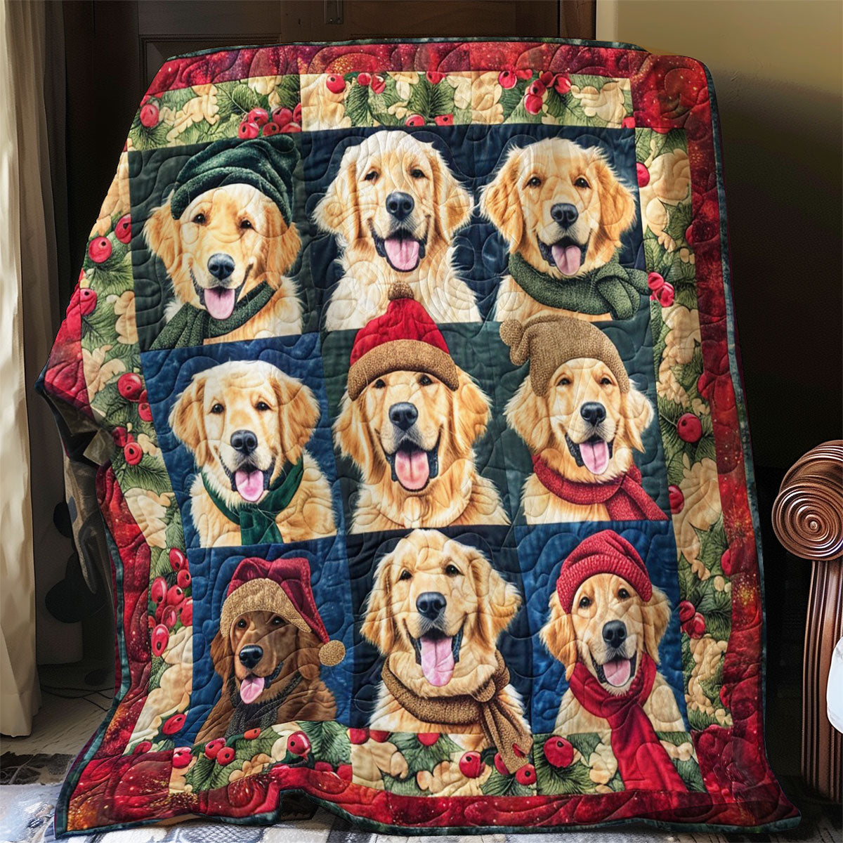 Holiday Golden Retrievers WO1508003CL Quilt