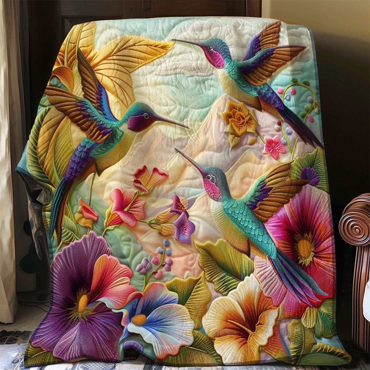 Hummingbirds And Floral WO2408004CL Quilt