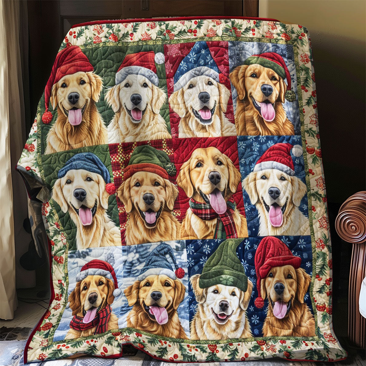 Joyful Goldens At Christmas  WO1508005CL Quilt