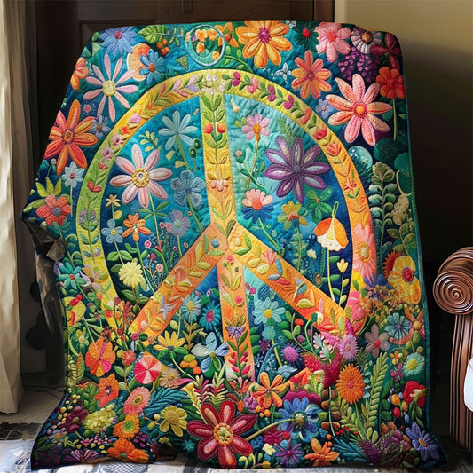 Peace Symbol And Floral WO2108034CL Quilt