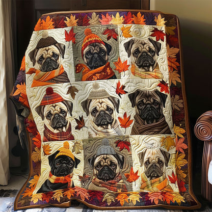 Pug Dogs And Autumn Leaves WO1408002CL Quilt