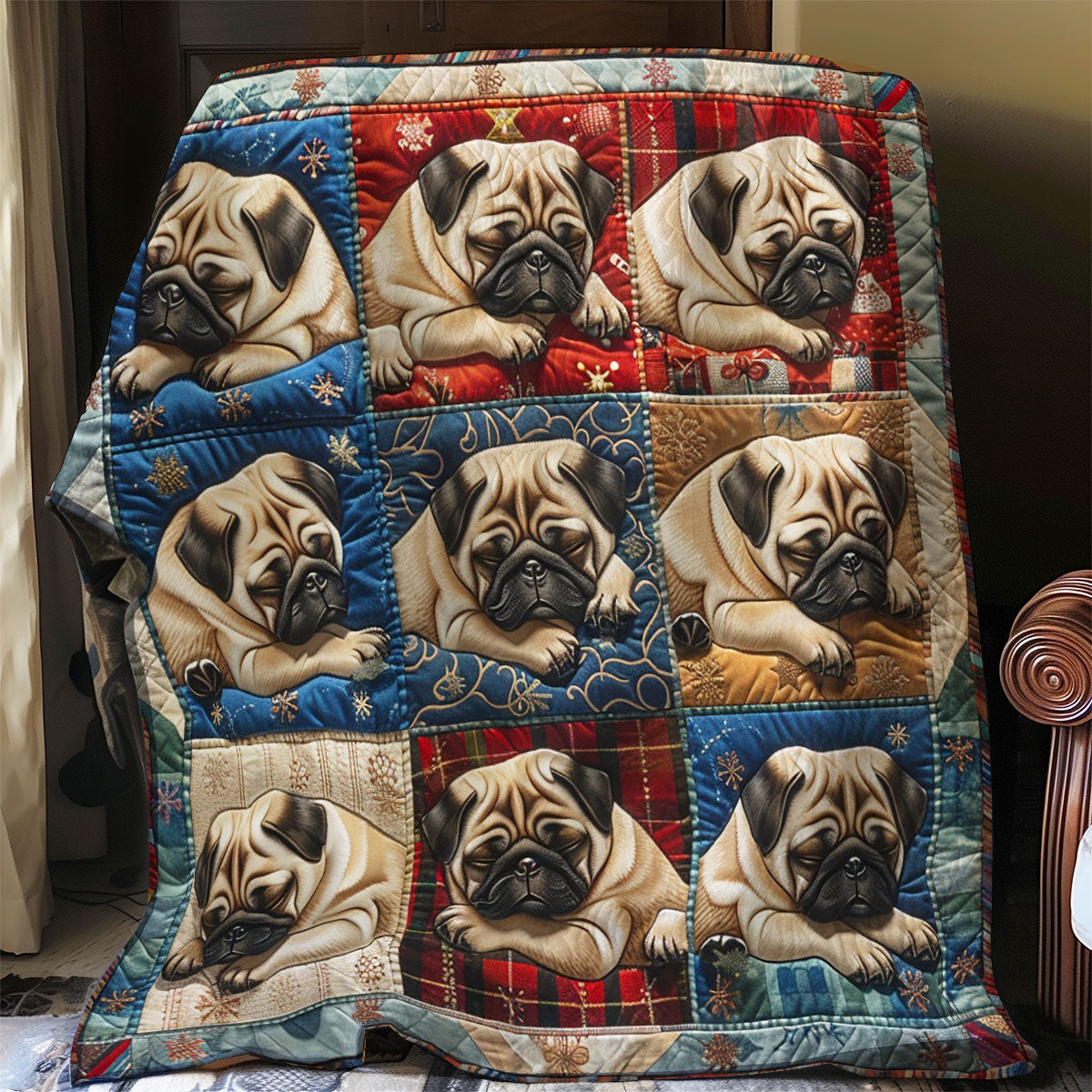 Pug Dogs Sleeping WO2908038CL Quilt