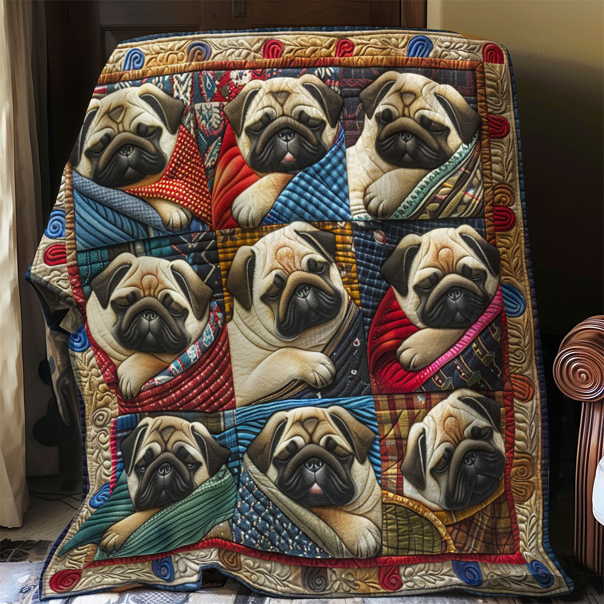 Pug Dogs Sleeping WO2908039CL Quilt