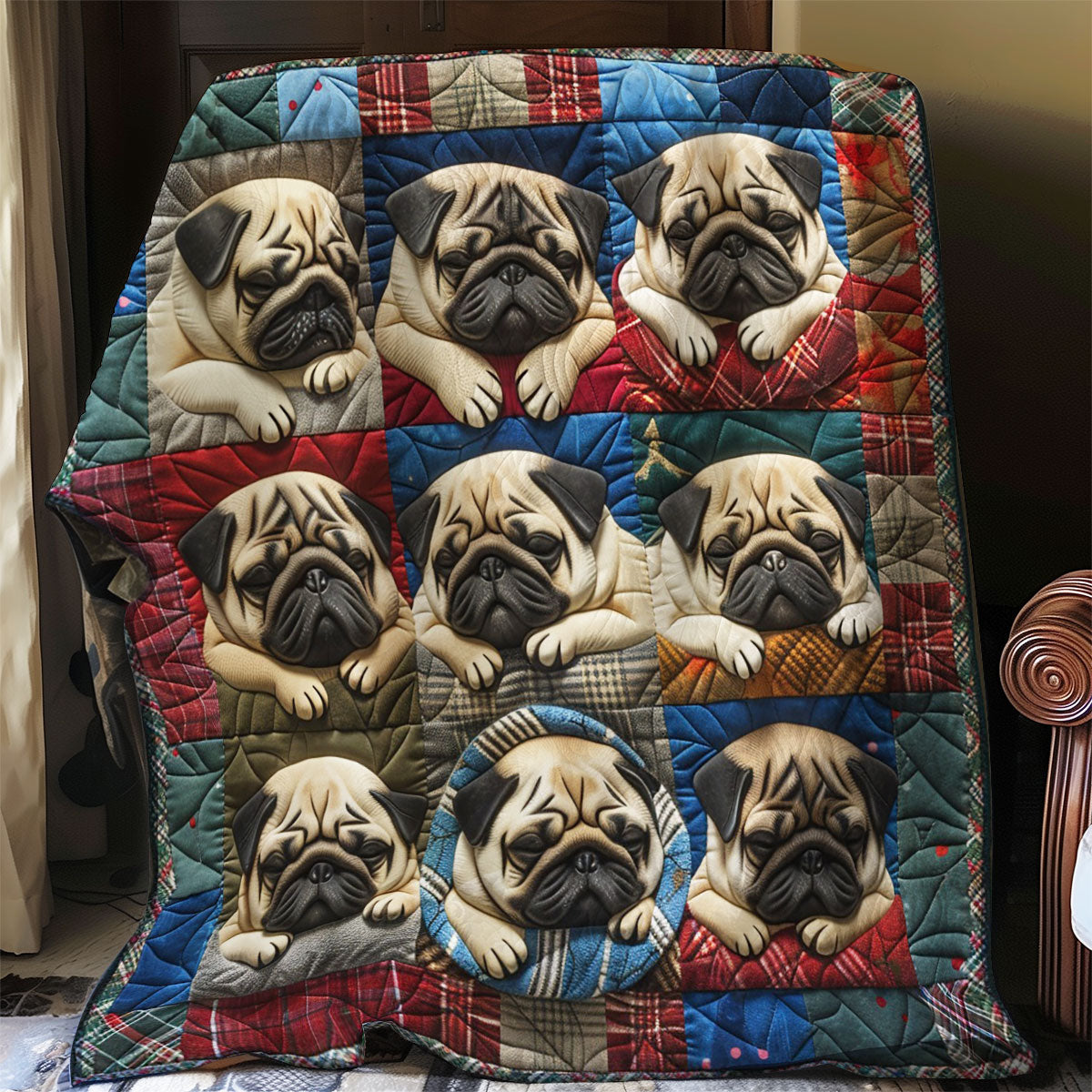 Pug Dogs Sleeping WO2908040CL Quilt