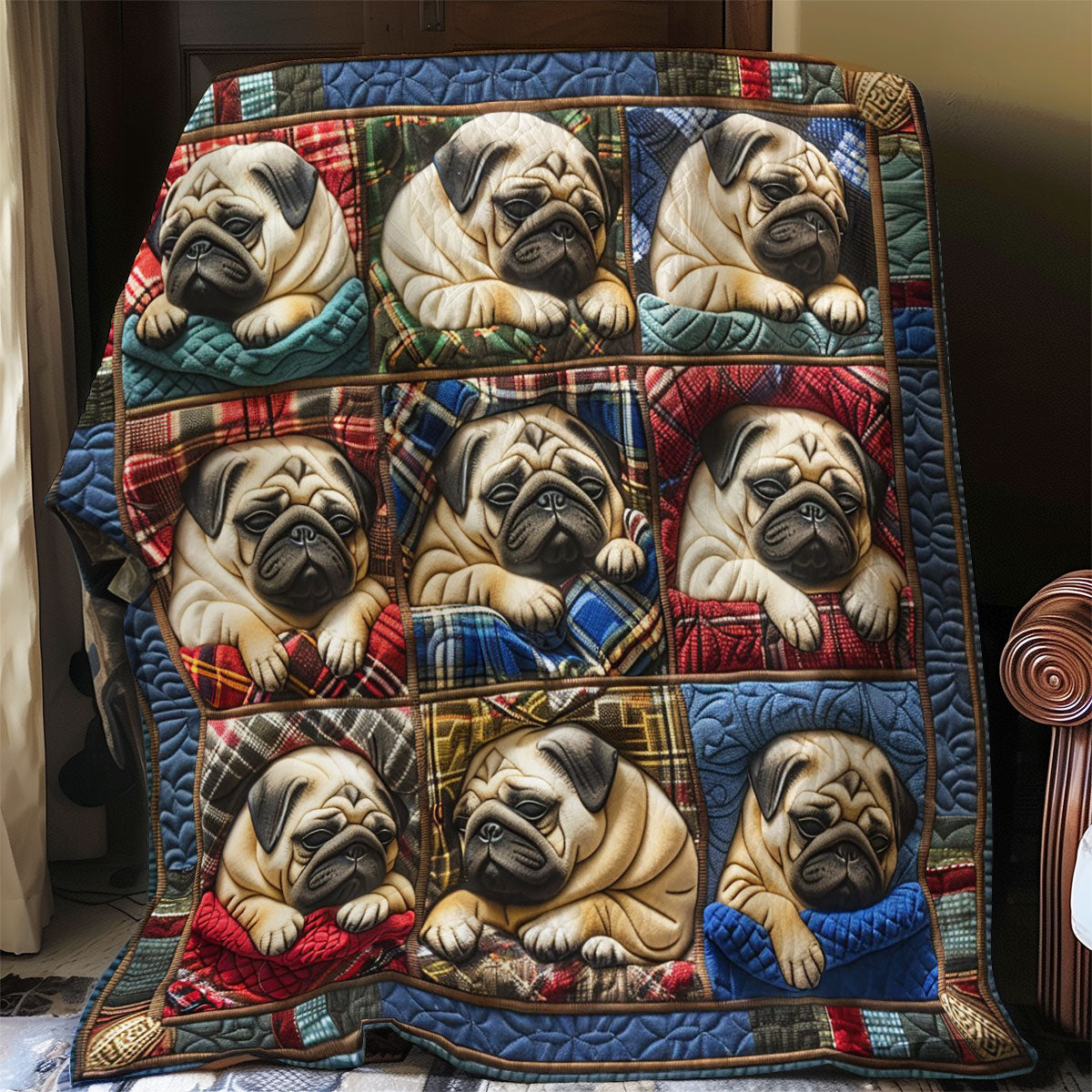Pug Dogs Sleeping WO2908043CL Quilt