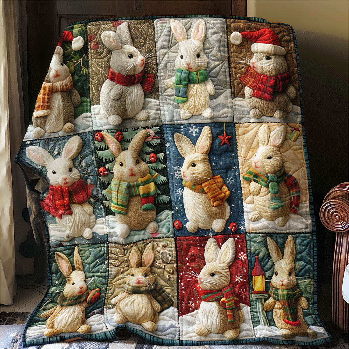 Rabbits And Christmas WO2908070CL Quilt