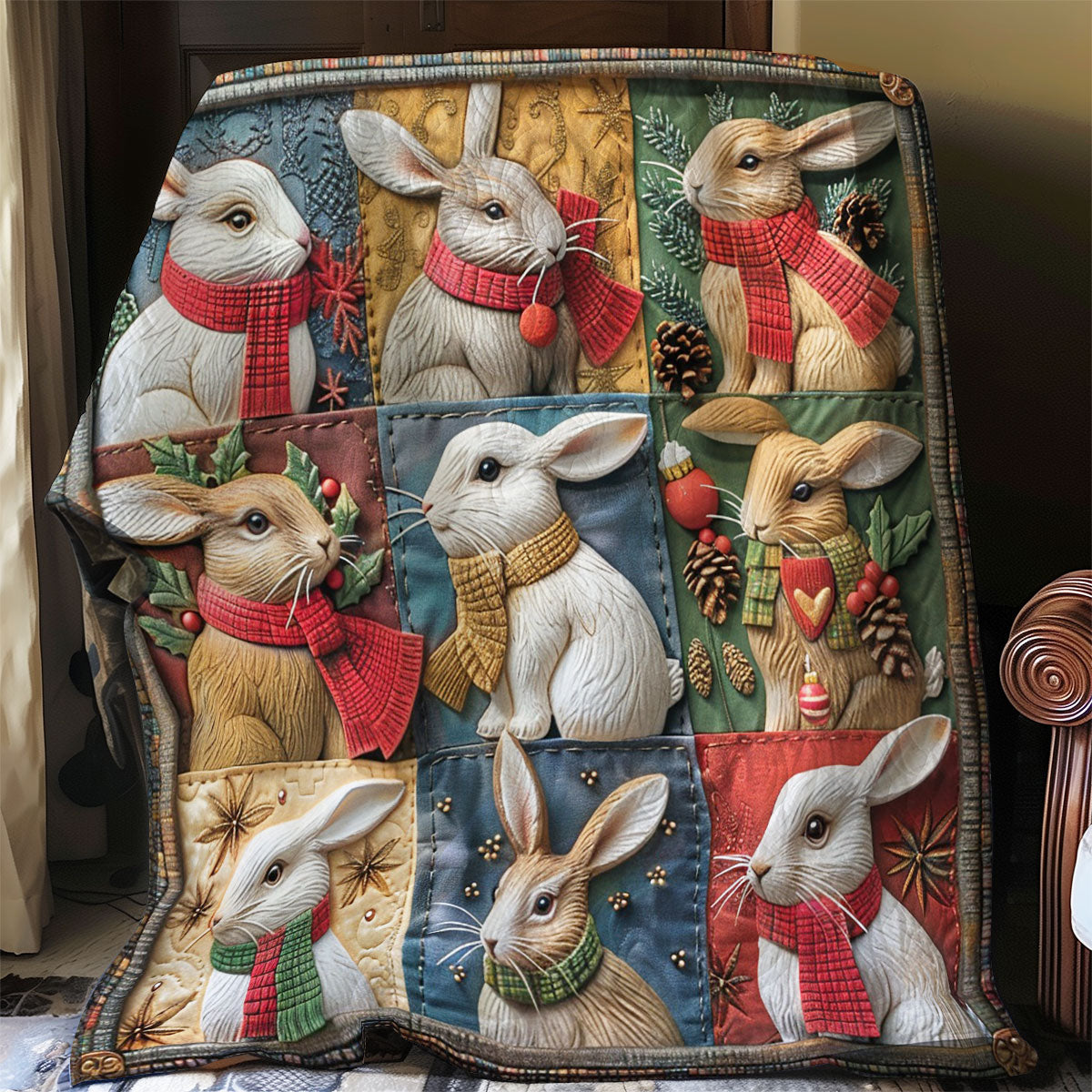 Rabbits And Christmas WO2908074CL Quilt