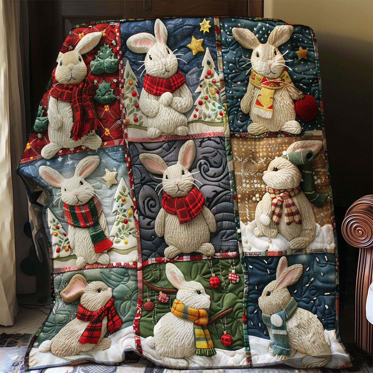 Rabbits And Christmas WO2908077CL Quilt