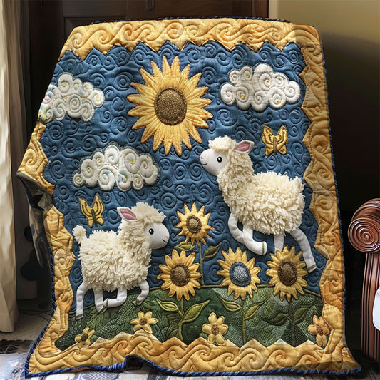 Sheeps Running Field Sunflowers WO2208020CL Quilt