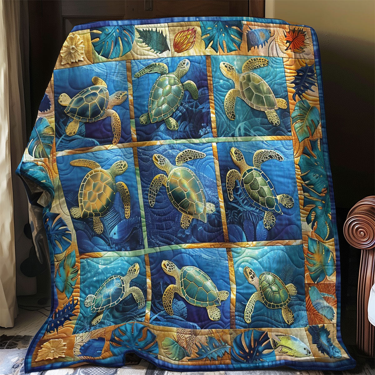 Turtle And Tropical Leaves WO2708022CL Quilt