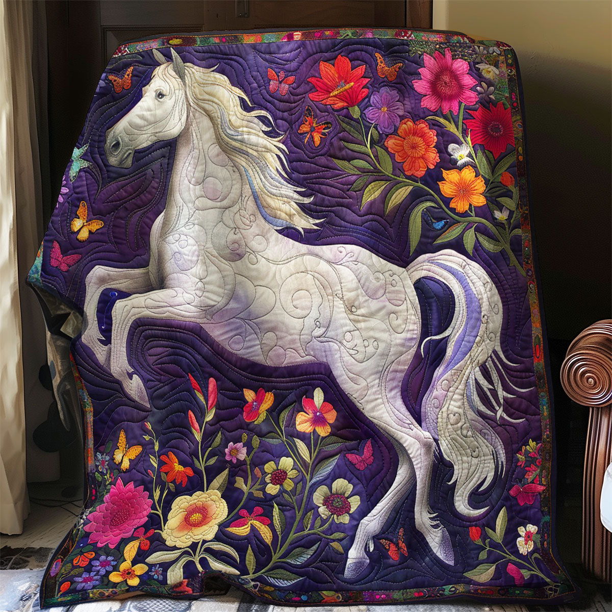 White Horse And Floral WO2608022CL Quilt