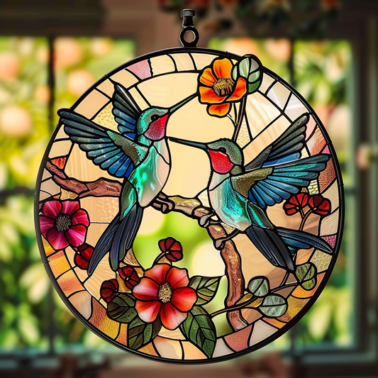 Hummingbird Lovers XR2008042CL Stained Glass Suncatcher