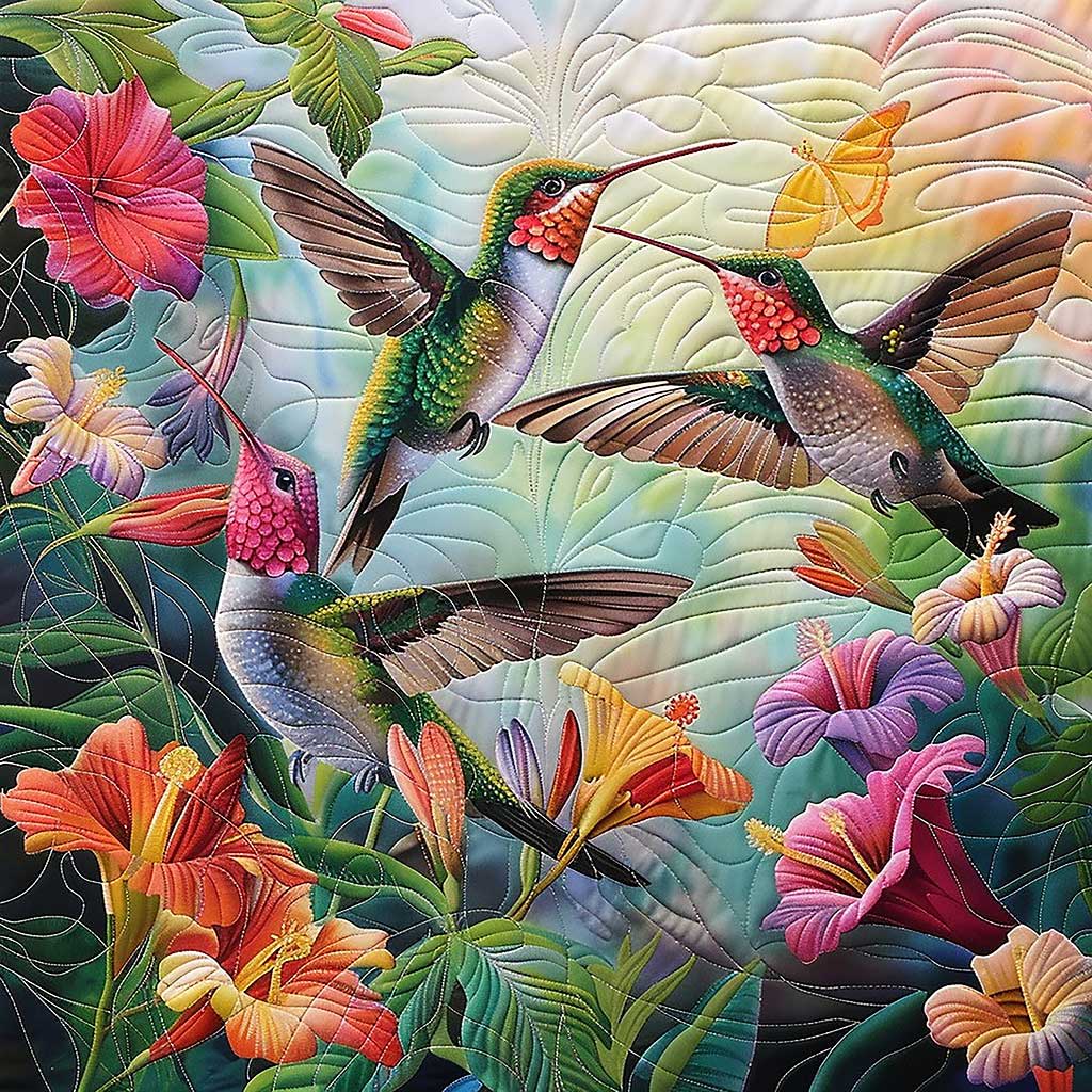 Hummingbirds Family WM1008056CL Quilt