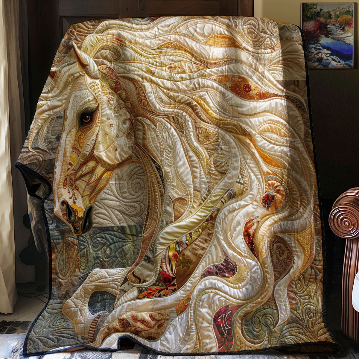 Artistic White Mane's Horse WM2008046CL Quilt