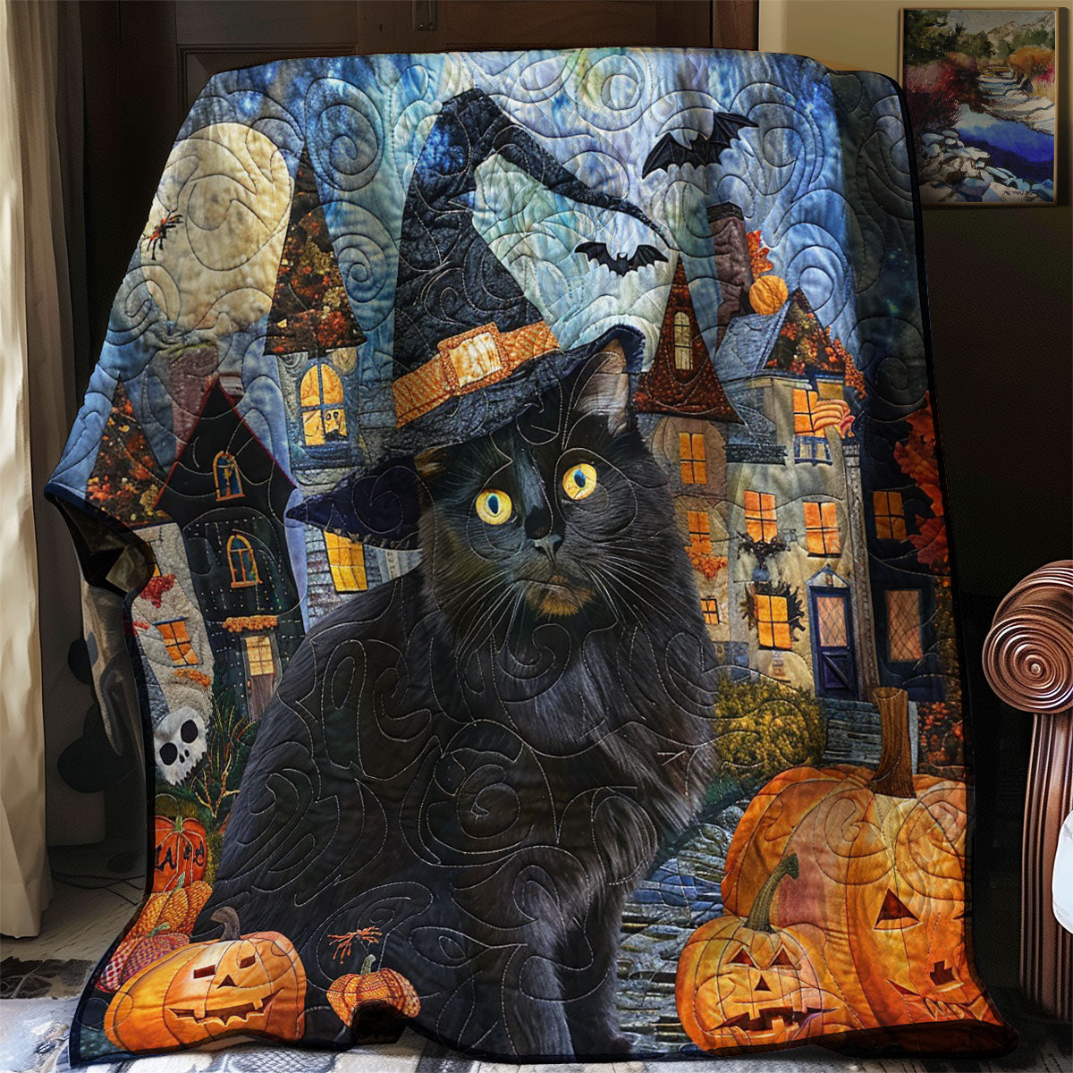 Black Cat In Halloween Night WM2608012CL Quilt