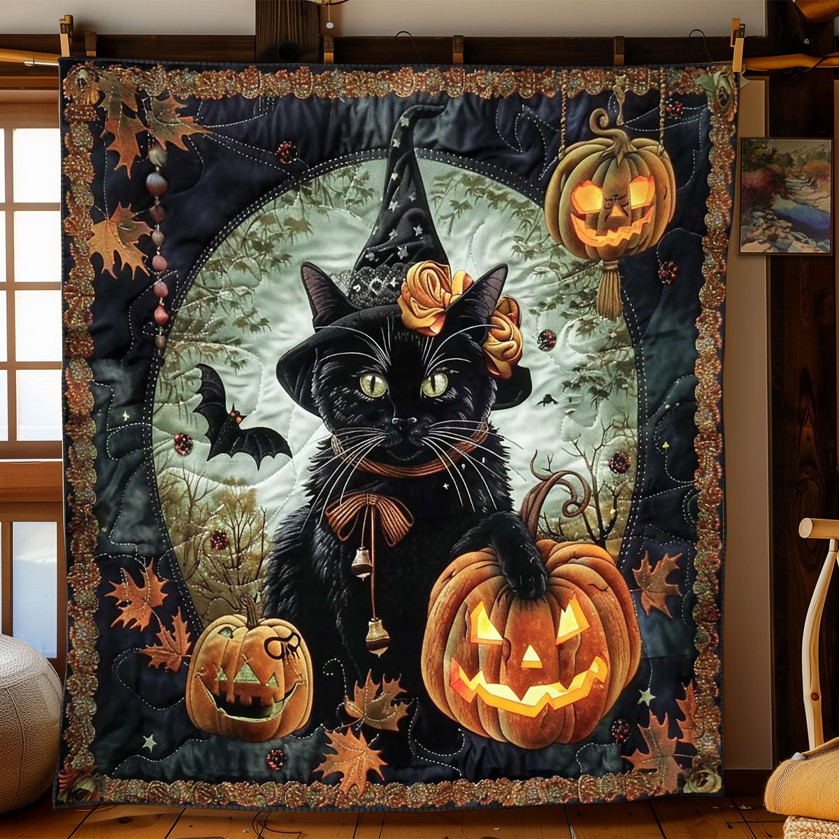 Black Cat's Pumpkin Spell WN1908103CL Quilt