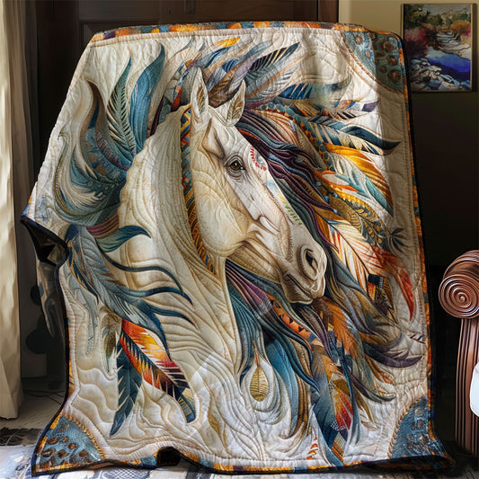 Blue Feathers Horse WM1308037CL Quilt