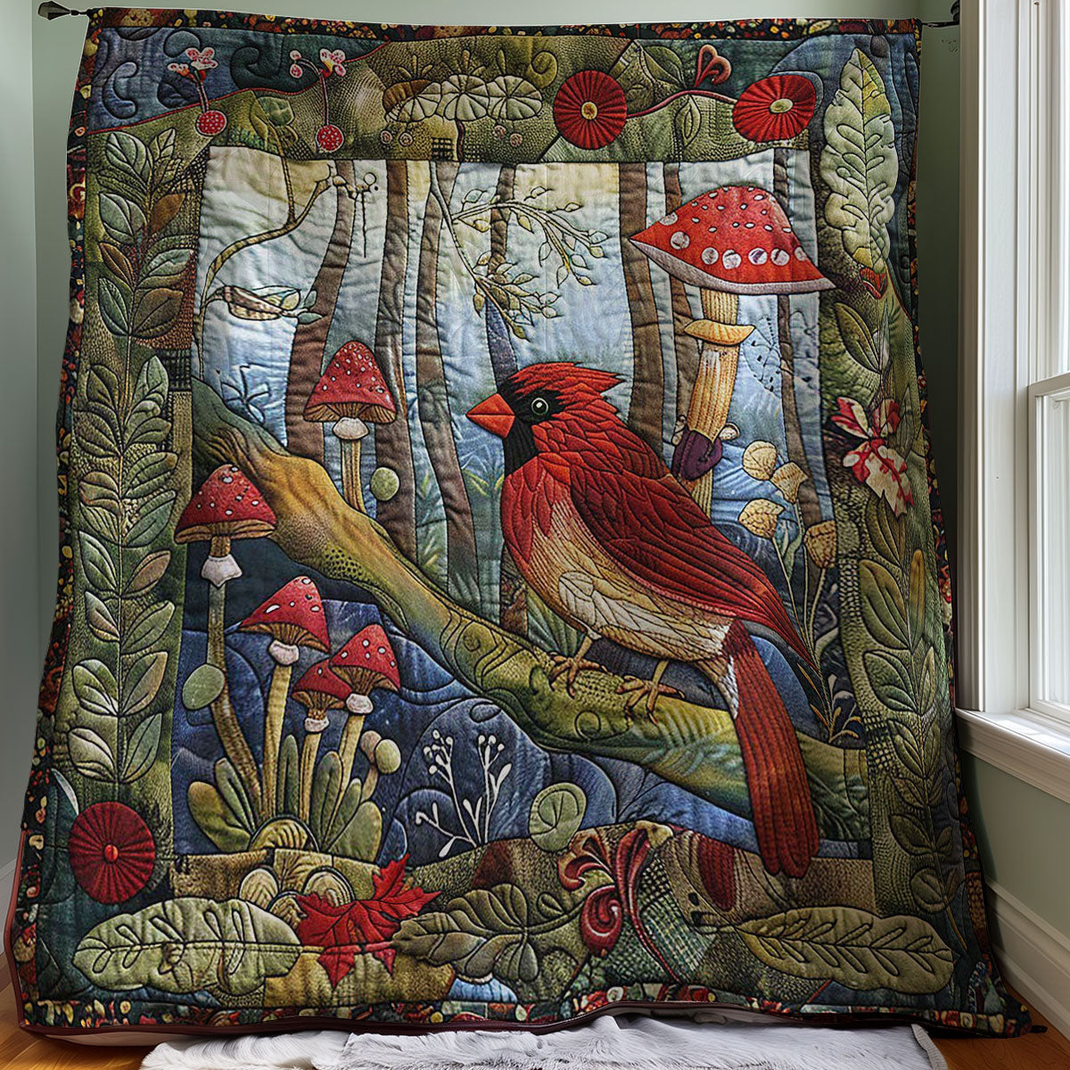 Cardinal And Mushroom WM2907001CL Quilt