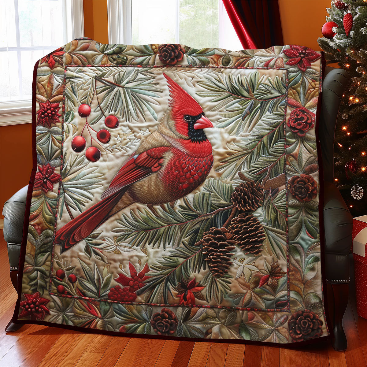 Cardinal With Pine Tree SR2008005CL Quilt