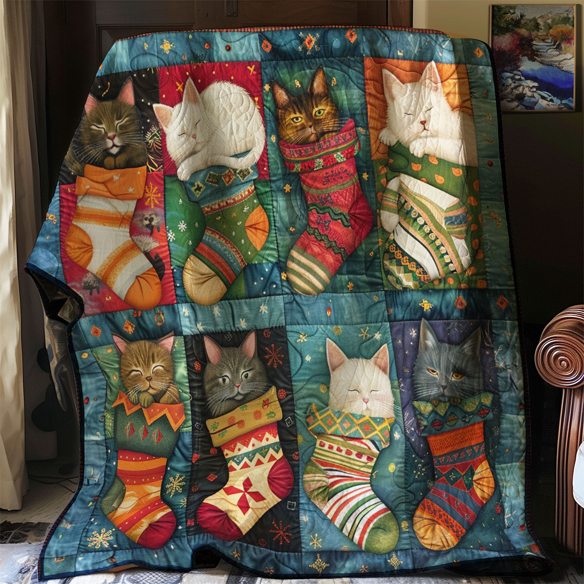 Cartoon Cats On Socks WM1908012CL Quilt