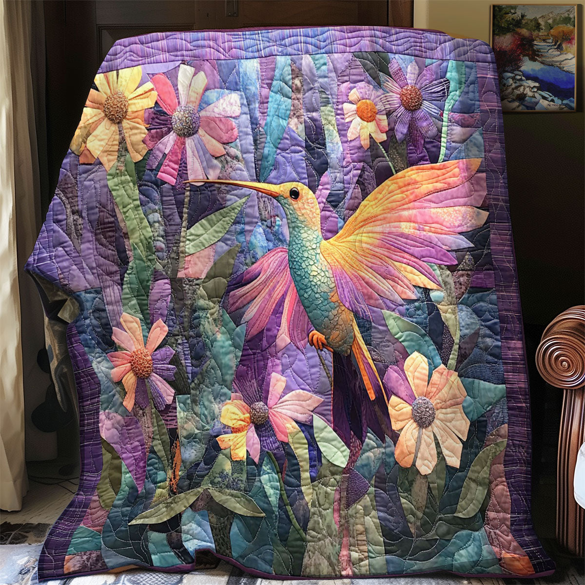 Cartoon Purple Hummingbird WM0808033CL Quilt