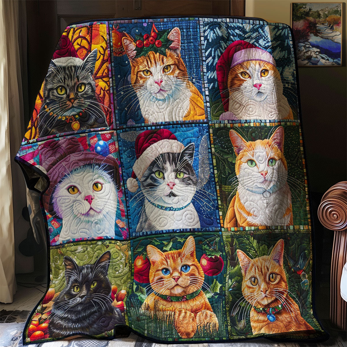 Christmas Cat And Friends WM1508024CL Quilt