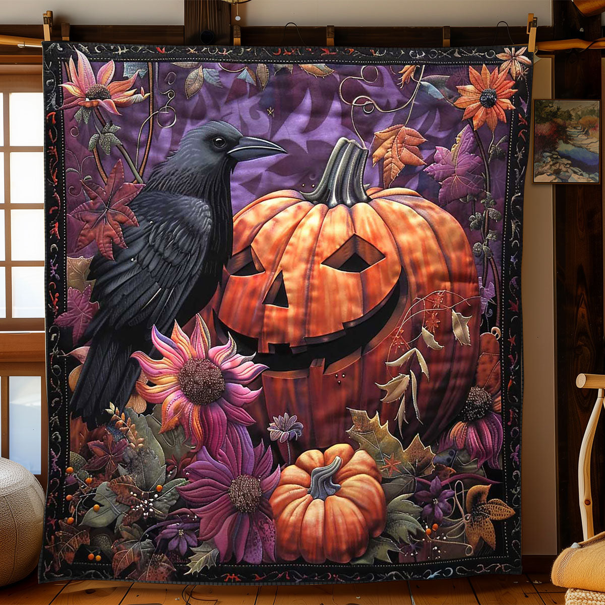 Crow and Pumpkin's Midnight WN1908076CL Quilt