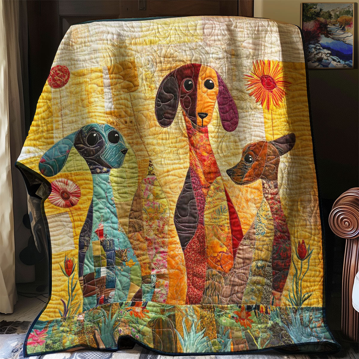 Dachshund And Flowers WN0508025CL Quilt