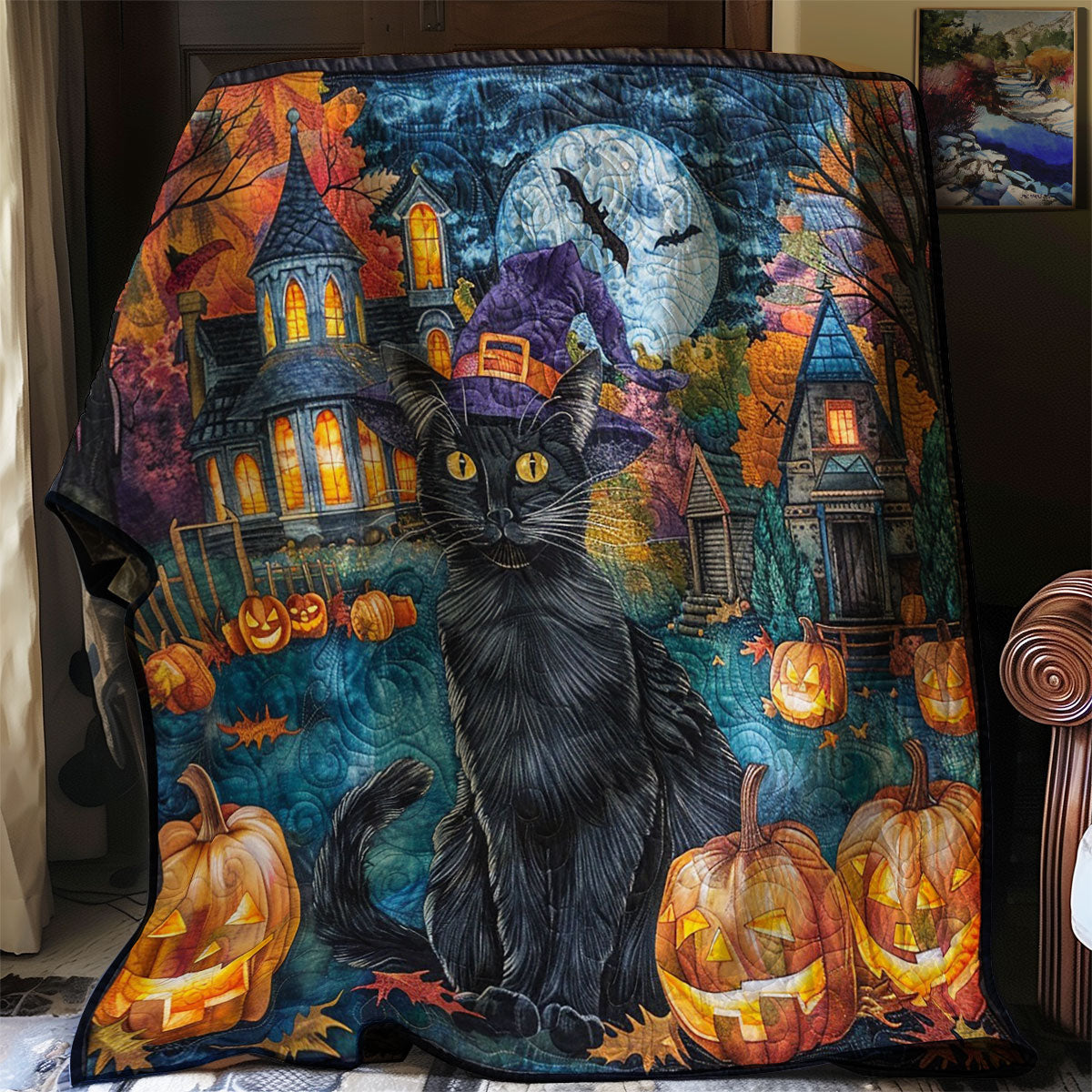 Dark Night Halloween Cat WM2608013CL Quilt