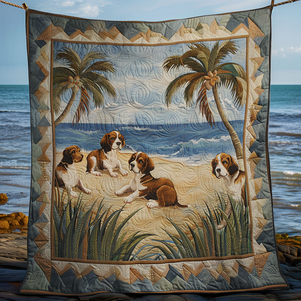 Family Beagles Beach SR1008056CL Quilt