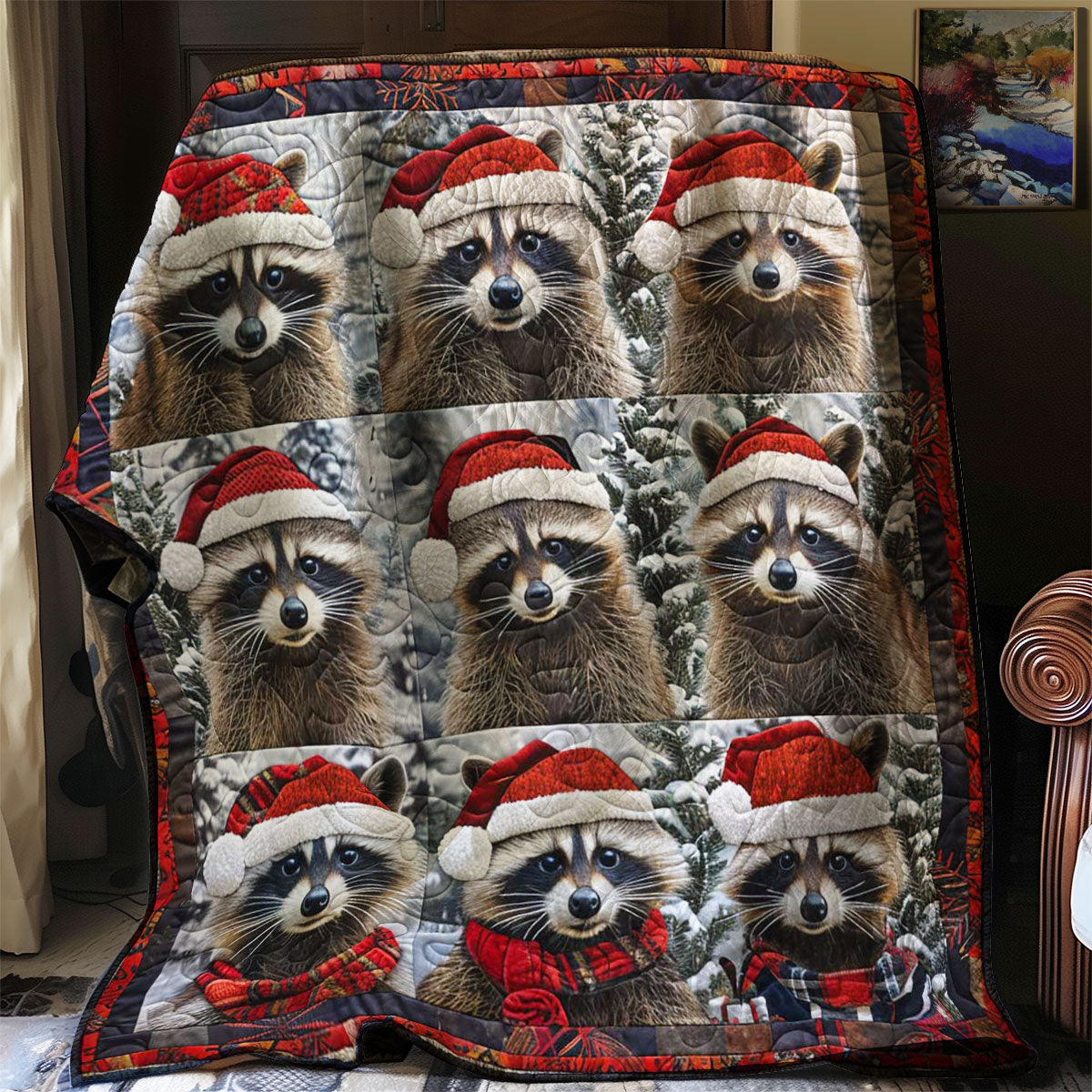 Festive Raccoon Santa WN1508077CL Quilt