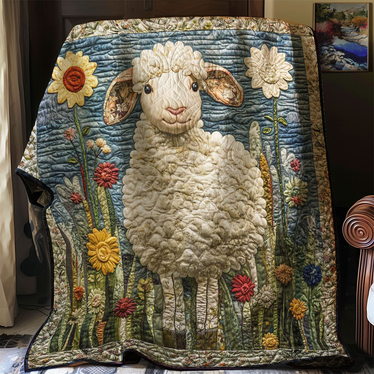 Field of Flowers Sheep WN0708044CL Quilt